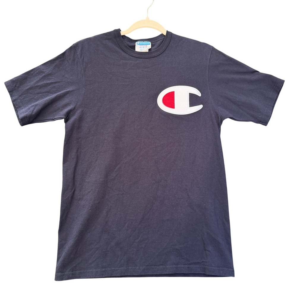 Champion T-Shirt Mens Medium Navy Blue Big C Logo Patch GT19 NYC Heritage